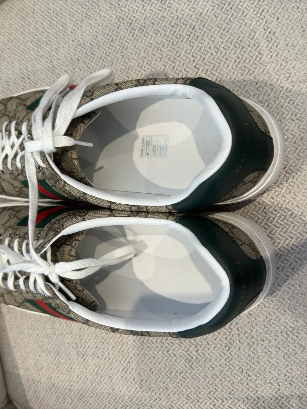 Gucci Beige GG Supreme Ace Sneakers with Green and Red Web